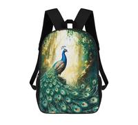 Sinyumoney Enchanted White Cat Mochilas para niños, mochila escolar, mochila impresa en 3D para niños, mochila de viaje, bolsa de escuela, bolsa de escuela para niños, Peacock In The Forest, 17"
