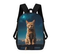 Sinyumoney Enchanted White Cat Mochilas para niños, mochila escolar, mochila impresa en 3D para niños, mochila de viaje, bolsa de escuela, bolsa de escuela para niños, Night Watch On The Fence, 17"