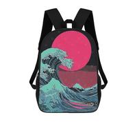 Sinyumoney Exstatic Goddess of Summer Mochilas Impresas 3D Para Niños, Bolsos De Escuela De Moda Para Niños Bolsas De Viaje, Bolsas De Escuela Para Estudiantes De Primaria, Great Wave, Red Sun, 17"