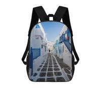 sinyumoney Famous Blue Alley Mykonos Mochila Escolar Impresa En 3D Para Niños, Mochila Escolar Informal De Moda Para Viajes Para Niños Y Estudiantes 17inch