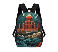 sinyumoney Fantasy Castle in Waves Mochila Escolar Infantil Impresa En 3D Para Niños, Mochila De Viaje De Alta Capacidad, Mochilas Para Libros De 17 Pulgadas Para Niños