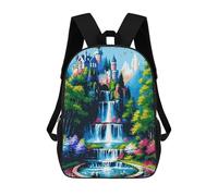 sinyumoney Fantasy Castle Waterfall Landscape Painting Mochila Escolar Impresa En 3D Para Niños 17inch Mochilas Para Niños Y Niñas, Mochilas Escolares Para Niños, Mochilas De Viaje