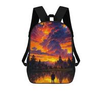 Sinyumoney Fantasy Castle Waterfall Mochila Escolar para Adolescentes, Impreso En 3D, Ajustable, Con Bolsillos De Moda Para Niños, Niños, Niñas Estudiantes Y Adolescentes, Fantasy Sunset Castle, 17"