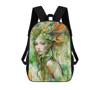 Sinyumoney Fantasy Castle Waterfall Mochila Escolar para Adolescentes, Impreso En 3D, Ajustable, Con Bolsillos De Moda Para Niños, Niños, Niñas Estudiantes Y Adolescentes, Green Leafy Forest Fey, 17"