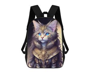 sinyumoney Fantasy Cat Armor Artwork Mochila Escolar Grande Para Niños - Perfecta Para Viajes, Trabajo Y Uso Diario 17inch