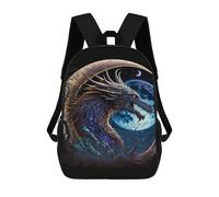 sinyumoney Fantasy Dragon Moon Art Print Mochila Escolar De 17 Pulgadas Para Adolescentes, Con Estampado 3D, Ajustable Y Con Bolsillos, Ideal Para Niños, Niñas Y Estudiantes.