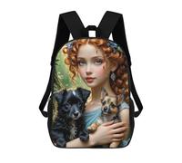 sinyumoney Fantasy Girl with Cute Puppies Mochila Escolar Infantil De 17 Pulgadas, Mochila Escolar Impresa En 3D Para Niños De Primaria Y Secundaria