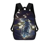 Sinyumoney Fantasy Mushroom Bosque Mochila Escolar, Mochila Profesional, Mochila Impermeable Para Escuela/Trabajo/Viajes, Blue Tiger In Moonlit Pond, 17"