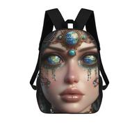 Sinyumoney Fantasy Portrait with Jewels Mochila escolar para niños impresa en 3D, ideal para viajes y lecturas, para niños y estudiantes de primaria, Earth Eyes, 17"
