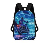 Sinyumoney Fantasy Portrait with Jewels Mochila escolar para niños impresa en 3D, ideal para viajes y lecturas, para niños y estudiantes de primaria, Motocicleta Ride In The Rain, 17"