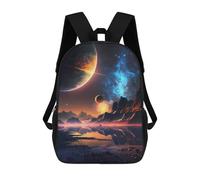 Sinyumoney Fantasy Skyline Landscape Mochila Escolar/Profesional/Viajero Resistente Portátil, Sunset Over The Planets, 17"