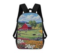 sinyumoney Farm Scene with Red Barn Mochila Escolar De 17 Pulgadas Para Adolescentes, Con Estampado 3D, Ajustable Y Con Bolsillos, Ideal Para Niños, Niñas Y Estudiantes.