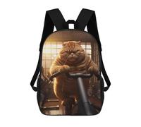 sinyumoney Fat Cat Losing Weight Fit Mochila Escolar De 17 Pulgadas Para Adolescentes, Con Estampado 3D, Ajustable Y Con Bolsillos, Ideal Para Niños, Niñas Y Estudiantes.