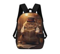 sinyumoney Fat Cat Newspaper Top Hat Mochila Con Bolsillo Mochilas Impresas En 3D, Mochilas De Viaje, Mochilas Para Libros, Mochila Escolar Para Niños 17inch