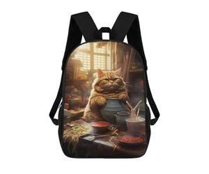 sinyumoney Fat Cat Noodles Ramen Food Mochila Escolar Resistente Al Agua, Mochila De Viaje, Bolsa Para Computadora Para Niñas, Niños Y Adolescentes 17inch