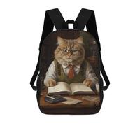 sinyumoney Fat Cat Reading Book Cute Mochila Escolar Impresa En 3D Para Niños Mochilas De Viaje De Alta Capacidad Bolsas Para Libros Mochila Escolar Para Niños Mochila 17inch