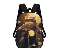sinyumoney Fat Cat Riding Motorcycle Mochila Escolar Secundaria Informal Para Viajes, Bolsos Escolares Para Adolescentes, Chicas, Chicos, Mujeres Y Hombres 17inch