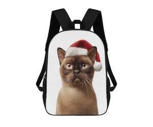 sinyumoney Festive Burmese Cat in Santa Hat Mochila Escolar/de Trabajo/para Portátil Para Hombres, Mujeres Y Adolescentes 17inch
