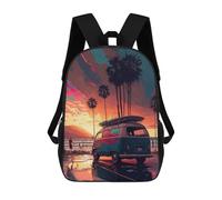 Sinyumoney Fiery Leopard Retrato Mochila Escolar Niños Moda Y Casual Mochila Impresa 3D Para Niño, Mochila Grande, Beach Van Sunset Scene, 17"