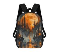sinyumoney Fiery Moon Forest Mochila Escolar De 17 Pulgadas Para Adolescentes, Con Estampado 3D, Ajustable Y Con Bolsillos, Ideal Para Niños, Niñas Y Estudiantes.
