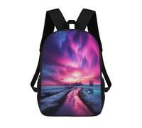 Sinyumoney FirePlace Wonderland Mochila Escolar Impreso En 3D, Mochila Casual Para Niños, Bolsa De Escuela Impresa En 3D Para Niños, Primaria Y Universidad, Aurora Borealis And Road, 17"