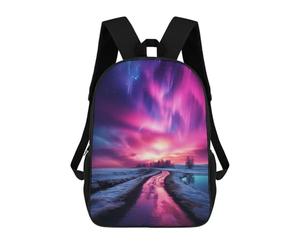 Sinyumoney FirePlace Wonderland Mochila Escolar Impreso En 3D, Mochila Casual Para Niños, Bolsa De Escuela Impresa En 3D Para Niños, Primaria Y Universidad, Aurora Borealis And Road, 17"
