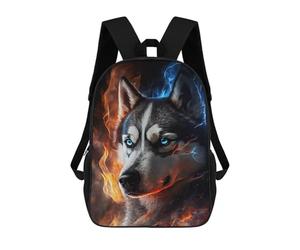 sinyumoney Flaming Husky with Blue Eyes Mochila Escolar Mochila De Día Mochila De Negocios Mochila Impermeable Para Libros Para Niños/Niñas/Adolescentes 17inch