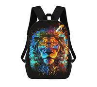 sinyumoney Flaming Lion Sunglasses Art Print -2 Mochila Escolar De 17 Pulgadas Para Adolescentes, Con Estampado 3D, Ajustable Y Con Bolsillos, Ideal Para Niños, Niñas Y Estudiantes.