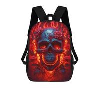 sinyumoney Flaming Skull with Roses Mochila Infantil Para Niñas Y Niños, Mochila De Día, Escuela Primaria, Perfecta Para La Vuelta Al Cole O Educación Física, Regalos Y Viajes 17inch