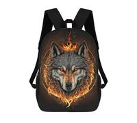 sinyumoney Flaming Wolf Portrait -3 Mochila Escolar Para Niñas Y Niños, Mochilas De Gran Capacidad, Mochilas Ligeras Para Niños Y Estudiantes 17inch