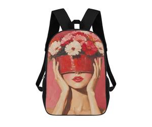 sinyumoney Floral Beauty Woman in Red Mochila Escolar, Mochila De Viaje Resistente Al Agua, Mochila Para Computadora Para Niñas, Niños Y Adolescentes 17inch