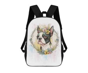sinyumoney Floral Boston Terrier Mochila Escolar Grande Para Niños Para El Campus, Actividades Al Aire Libre, Viajes Y Deportes 17inch