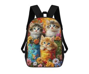 sinyumoney Floral Bucket Kittens Mochila Escolar Grande Para Niños Para El Campus, Actividades Al Aire Libre, Viajes Y Deportes 17inch