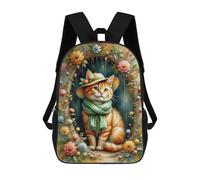 sinyumoney Floral Cat Artwork Mochila Escolar Impresa En 3D 17inch Mochila Escolar Infantil Mochilas De Viaje Mochila Informal De Moda Para Niños Y Estudiantes