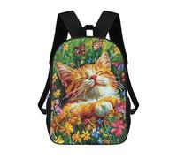 sinyumoney Floral Cat Dreamscape Mochila Escolar Infantil De 17 Pulgadas, Impresa En 3D, Estilo Casual, Para Niños, Ideal Para Viajes, Como Mochila Escolar O Para Llevar Libros.