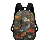 sinyumoney Floral Cat Garden Art Print -1 Mochilas Infantiles Impresas En 3D De 17 Pulgadas. Mochila Escolar Informal Impresa En 3D Para Niños De Primaria Y Secundaria.