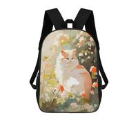 sinyumoney Floral Cat Painting Mochila Escolar Infantil Impresa En 3D 17inch Mochilas Escolares Para Niños, Estilo Casual Y Moderno, Mochilas De Viaje De Alta Capacidad