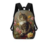 sinyumoney Floral Cat Portrait -1 Mochila Infantil De 17 Pulgadas, Mochila Escolar Con Estampado 3D De Dibujos Animados Para Niños Y Adolescentes.