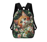 sinyumoney Floral Cat Portrait -2 Mochila Escolar De 17 Pulgadas Para Adolescentes, Con Estampado 3D, Ajustable Y Con Bolsillos, Ideal Para Niños, Niñas Y Estudiantes.