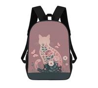 sinyumoney Floral Cat Silhouette with Butterflies Mochila Escolar, De Negocios, Para Portátil, Unisex, Informal, Para Adolescentes, Chicas, Chicos, Mujeres Y Hombres 17inch