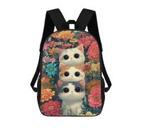 sinyumoney Floral Cat Trio Mochila Escolar De 17 Pulgadas Para Adolescentes, Con Estampado 3D, Ajustable Y Con Bolsillos, Ideal Para Niños, Niñas Y Estudiantes.
