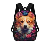 sinyumoney Floral Corgi Portrait Mochilas Para Niños 17inch Mochila Escolar Mochila Escolar Impresa En 3D Para Niños De Primaria Y Secundaria