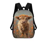 sinyumoney Floral Cow in Field -3 Mochila Escolar Infantil De 17 Pulgadas Con Estampado 3D De Películas De Anime Para Niños, Mochila De Viaje, Mochila Escolar Infantil