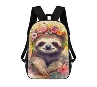 sinyumoney Floral Crown Sloth Art Print Mochila Escolar De 17 Pulgadas Para Adolescentes, Con Estampado 3D, Ajustable Y Con Bolsillos, Ideal Para Niños, Niñas Y Estudiantes.