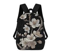 sinyumoney Floral Engraving on Black Background Mochila De Peluche Con Dibujos Animados, Mochila 3D Para Niños, Bolsa Escolar, Idea De Regalo De Cumpleaños Para Niños Y Niñas 17inch