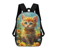 sinyumoney Floral Fantasy Kitten Mochila Infantil De 17 Pulgadas, Mochila Escolar Con Estampado 3D De Dibujos Animados Para Niños Y Adolescentes.
