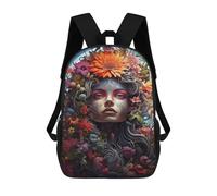 sinyumoney Floral Fantasy Portrait-2 Mochila Escolar Impresa En 3D 17inch Mochila Escolar Infantil Mochilas De Viaje Mochila Informal De Moda Para Niños Y Estudiantes
