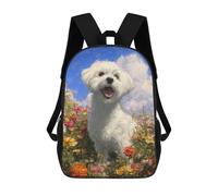 sinyumoney Floral Field White Dog Art Print Mochila Escolar Grande Para Niños, Niñas, Adolescentes, Hombres Y Mujeres 17inch