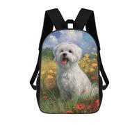 sinyumoney Floral Field with White Dog Mochila Escolar Impresa En 3D 17inch Mochilas De Moda Para Niños, Mochilas Escolares Para Niños De Primaria Y Secundaria
