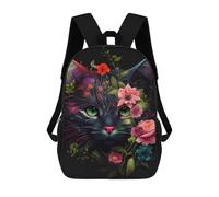 sinyumoney Floral Fusion Cat Art Mochila Escolar Infantil Impresa En 3D, Mochila Informal De Moda Para Niños, Mochila De Viaje De Alta Capacidad Para Libros Para Niños 17inch